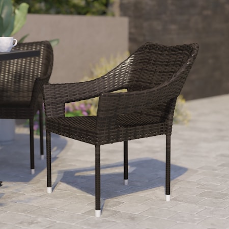 Flash Furniture Espresso PE Rattan Wicker Patio Dining Chair TT-TT02-ESP-GG